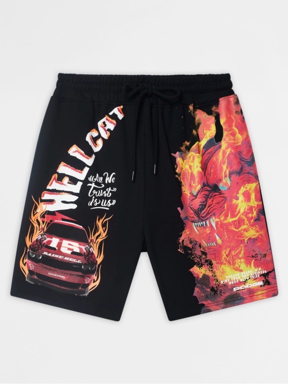 Reason x Dodge Hellcat Graphic Fleece Shorts Black NWT